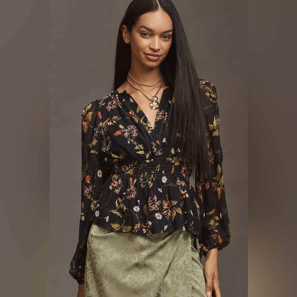 NWT Anthropologie The Somerset Long-Sleeve Blouse Size XS *FLAW*